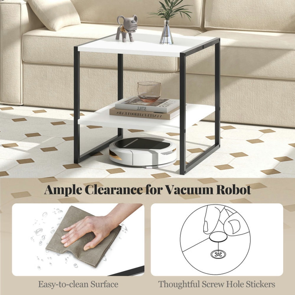 GVN End & Side Tables,2-Tier Square End Table with Storage Shelf Reversible Design-White
