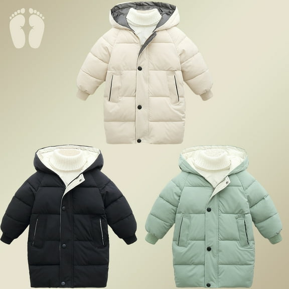 Zwiiyzr 1-12Y Boys and Girls Quilted Jacket 1 To 10 Years Old 2023 Down Cotton Coat Mid-Length Winter Coat Korean Style Thickened Cotton Coat Black