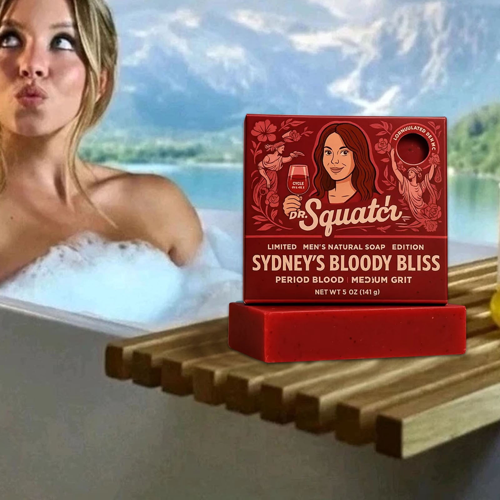 Dr. Squatch Limited Sydney Sweeney Bloody Bliss Soap Bar Moisturizing Lather Mens Grooming Refreshing Aroma