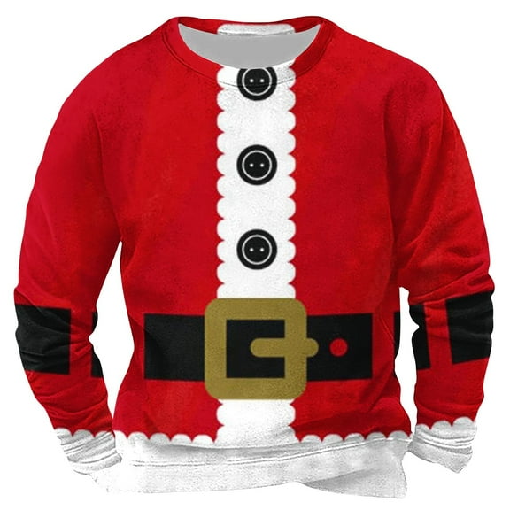 Christmas Sweatshirt for Men Casual Lightweight Graphic Sweatshirt Crewneck Long Sleeve Pullover Tops, Red, 2XL