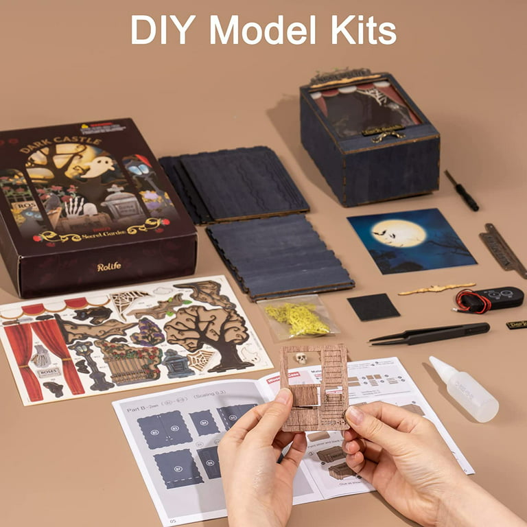 Rolife DIY Craft Kits for Adults Teens 7 Miniature House Kit, DIY Book  Nook Kit Diorama Kit Gifts for Girls Boys Desk Indoor Decor (Dark Castle) 
