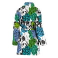 thumbnail image 2 of Green Blue Flowers Skull Pattern Women Bathrobe One Size Univeral Fits, Skull Lover Gifts Fashion Lightweight Plush Fleece Long Robe For Women, 2 of 3