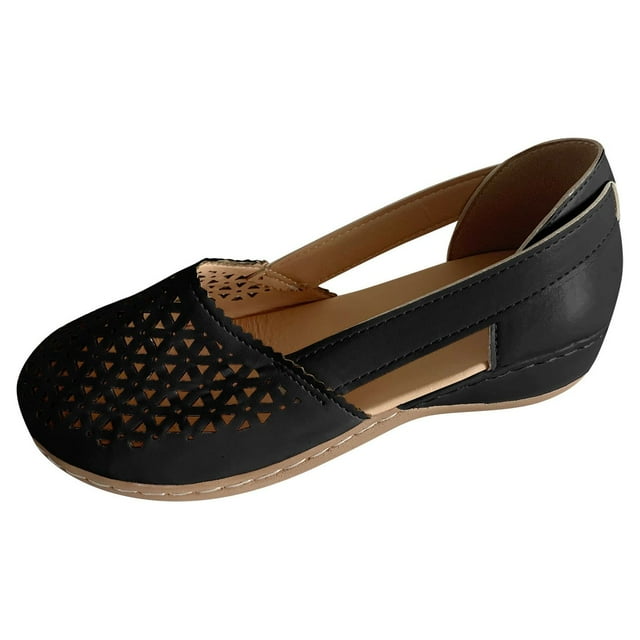 Womens Leather Flat Sandals Slip-On Shoes Comfortable Square Toe Slip on Flats Soft Work Flats Mary Jane Flats
