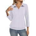 thumbnail image 3 of Womens 3/4 Sleeve Polo Shirts Collared V Neck Business Blouses Banded Bottom Casual Tops Purple 3XL, 3 of 7