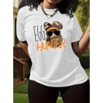 thumbnail image 1 of Camiseta informal y elegante con estampado de huevos de Pascua y gafas para mujer negra, cuello redondo, manga corta, deportiva., 1 of 7