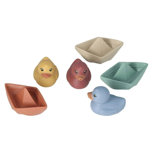 6Pcs Bath Toy Bathtub Floating Toys Plastic Duck Boat Soft Block Set Kit for Infant Toddler Baby