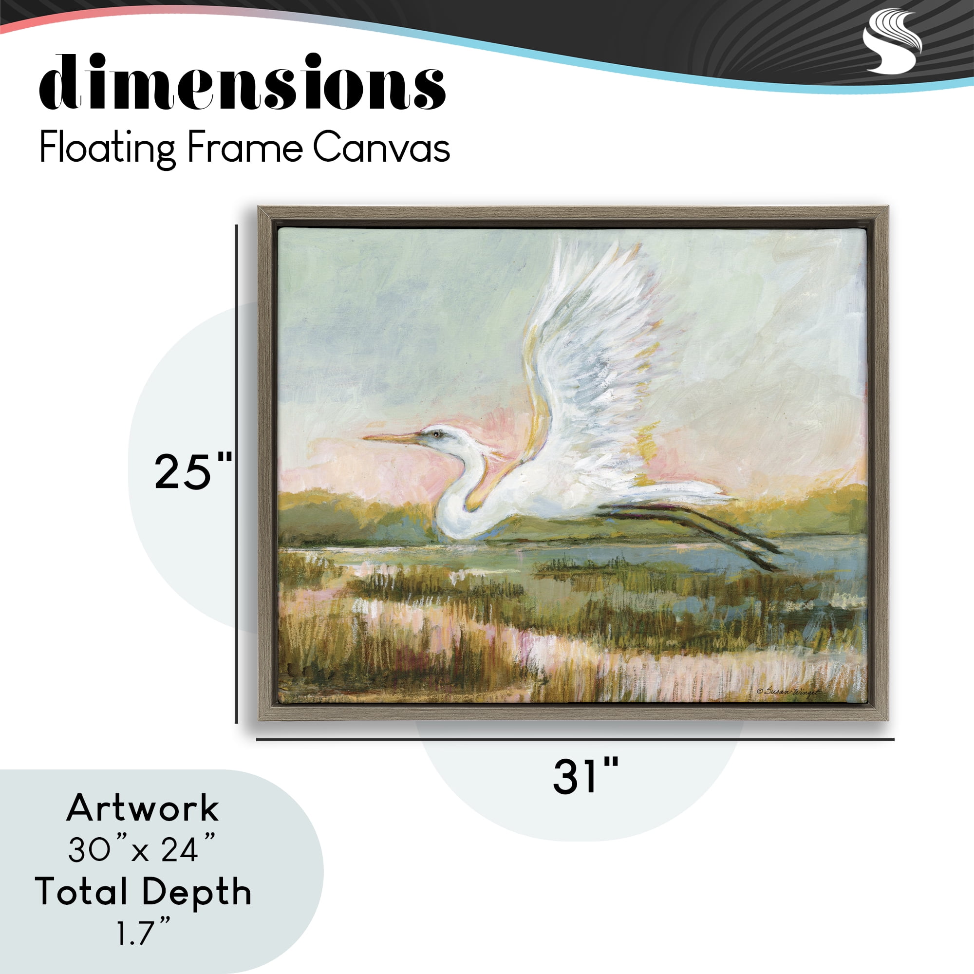 Stupell Industries White Heron Flying Brown Framed Floater Canvas Wall Art, design by Susan Winget