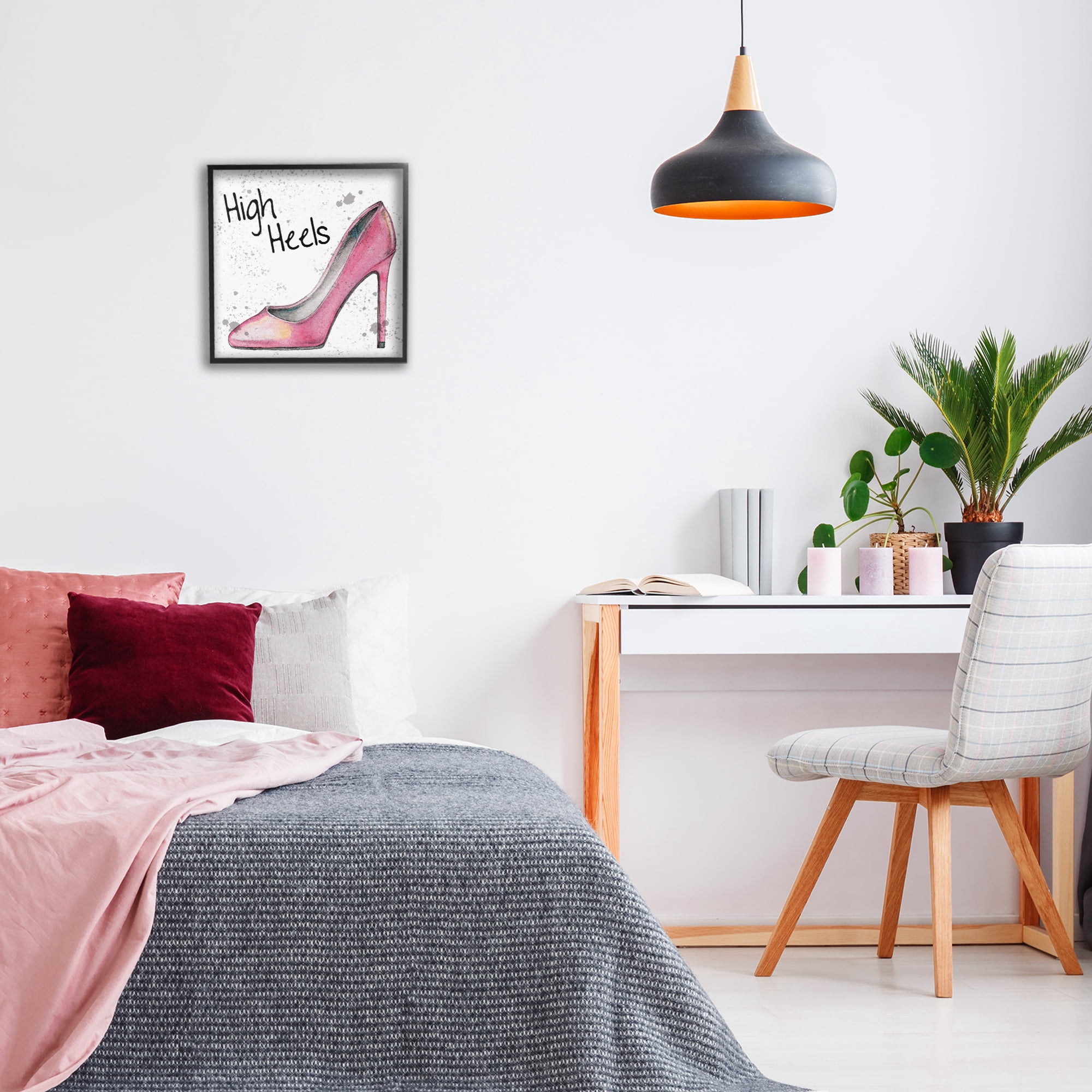Stupell Industries Pink High Heels Beauty & Fashion Painting Black Framed Art Print Wall Art, 17 x 17