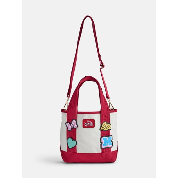 Disney Mickey Mouse Women's Patches Canvas Tote Bag, Red
