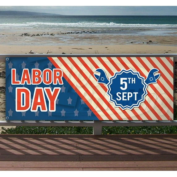 Labor Day 13 oz Vinyl Banner With Metal Grommets
