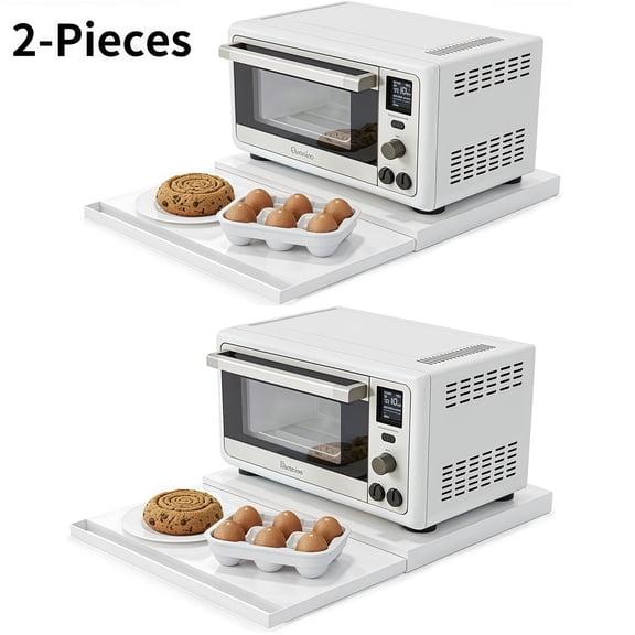 Heavy-Duty 2pcs Adjustable Metal Kitchen Organizer Shelf - Space-Saving Countertop Rack with Pull-Out Shelves, Compatible with Microwave, Oven, Air Fryer, Rice Cooker, Coffee Maker - Sturdy Steel