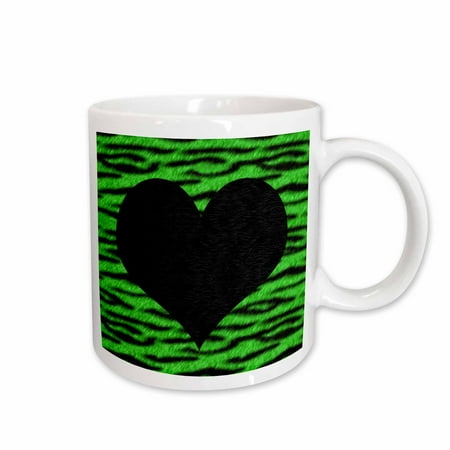 

3dRose Punk Rockabilly Green Tiger Animal Print Black Heart Ceramic Mug 15-ounce