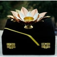 thumbnail image 5 of Indian Art Villa Exquisite Diya - Silver & Gold Copper Plated, Lotus Design, 7.6" Width, Black Gift Box, 5 of 5