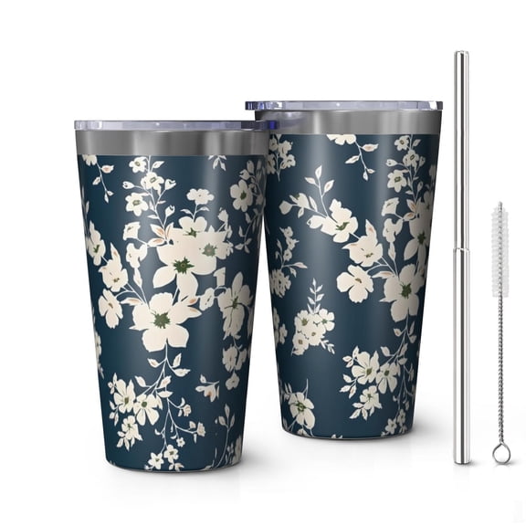 16oz Tumblers Pioneer Flower Floral Print Pattern Stainless Steel Vacuum Insulated Double Wall Travel Tumbler Cups Mug with Lid and Straw,Cleaning Brush for Coffee,Tea