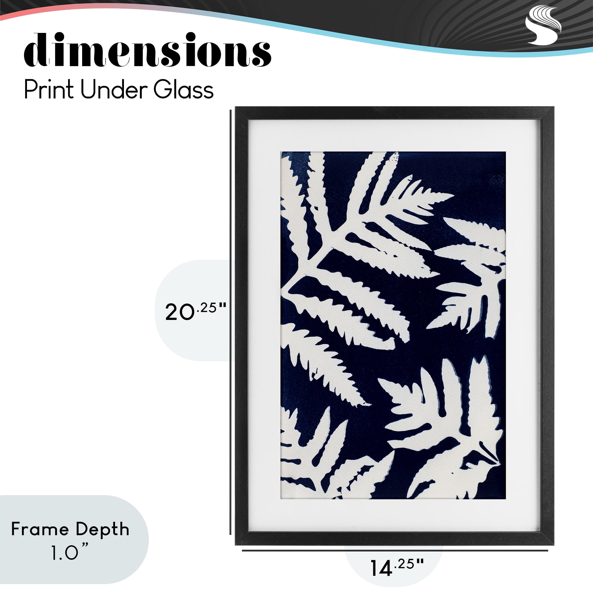 Stupell Industries White Ferns on Indigo Black Framed Print Under Glass, design by Lynn Byrd