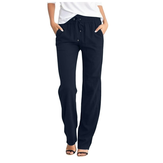 Women High Waisted Solid Straight Pants Waist And Long Women Casual Elastic Drawstring Pants With Pockets Straight Leg Sweatpants for Women Women Pants Casual Elastic Waist Women Dress Casual Pants