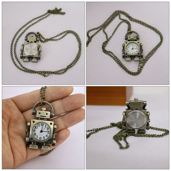 LOLIPPYY Vintage Robot Pocket Watch Necklace with Metal Chain, Stylish Timepiece for Everyday Wear and