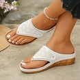 thumbnail image 4 of CYMMPU Women's Hollow Floral Thong Wedge Sandals, Open Toe Platform Flip Flop Slippers, Lightweight Summer Beach Outdoor Shoes White 43, 4 of 9
