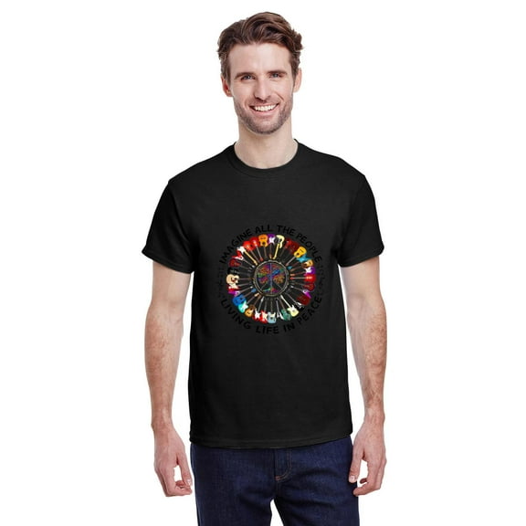 Beatles Imagine Guitar Peace Sign Song Lyric Music Fan Unisex T-Shirt, for men & women, up to size 5XL