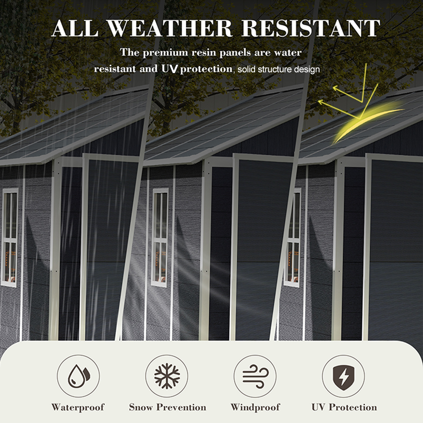 8x8 FT Resin Outdoor Storage Shed, Waterproof Plastic Garden Shed, Large Storage Space, Lockable Doors & Windows, Plastic Tool Shed, 12mm Thick PP Board (4X8 FT)