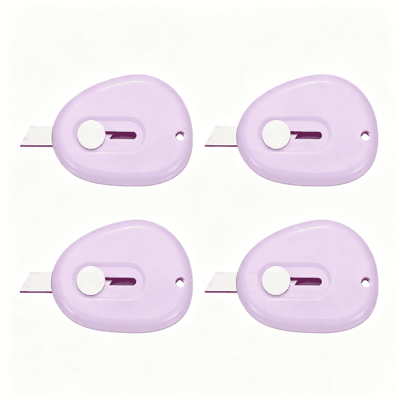 EXLEAF 4Pcs Mini Box Cutters,Retractable Small Utility Knife Portable Cute Letter Opener with Keychain Hole for Envelope Home Office Supplies,Purple Box Cutter Purple