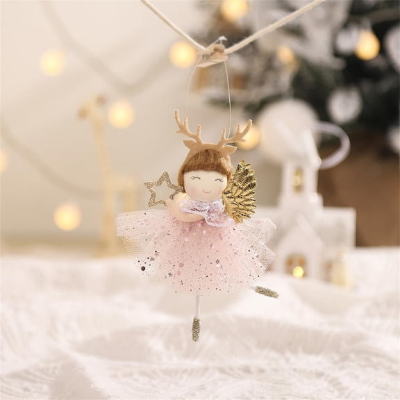 Feltree Small Girl Doll Christmas Ornament Handmade Soft Fabric Pendant for Tree Home Party Decorations