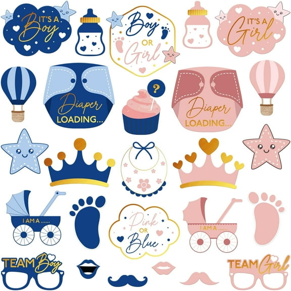 KatchOn, Gender Reveal Photo Props - Pack of 26 | Gender Reveal Photo Booth Props, Baby Gender Reveal Decorations | Gender Reveal Props for Guests | Baby Shower Photo Booth Props, Baby Shower Decor