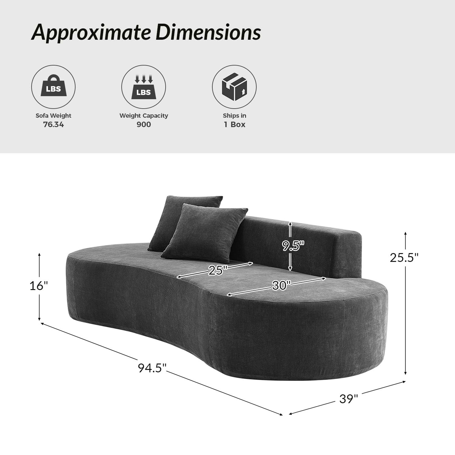 Tina's Home Modern Minimalist 3-Seater Chocolate Sofa for Adult Living Room Couch with Curved Design No Assembly Required