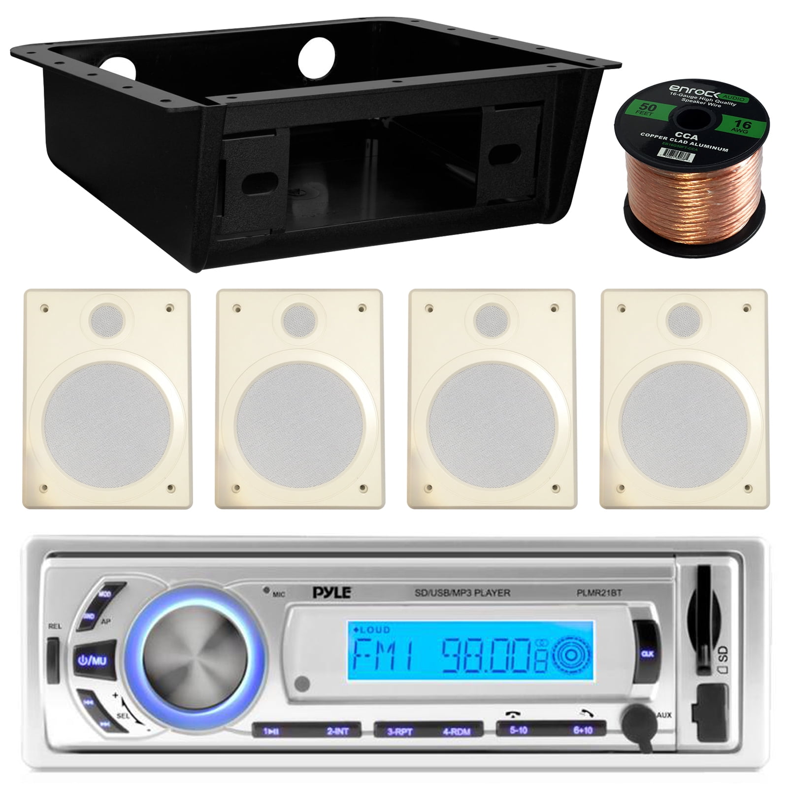 Pyle PLMR21BT USB/SD/MP3 Bluetooth Stereo Receiver Bundle Combo With 4x