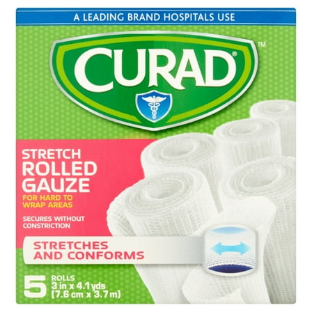 Curad Stretch Rolled Gauze, 3" X 4.1 yds, 5 Count