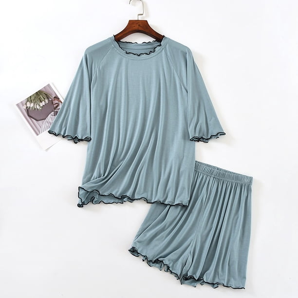 Pijama de manga tres cuartos para Mujer, traje de pantalón corto, ropa de casa, ropa de dormir informal, conjunto de verano