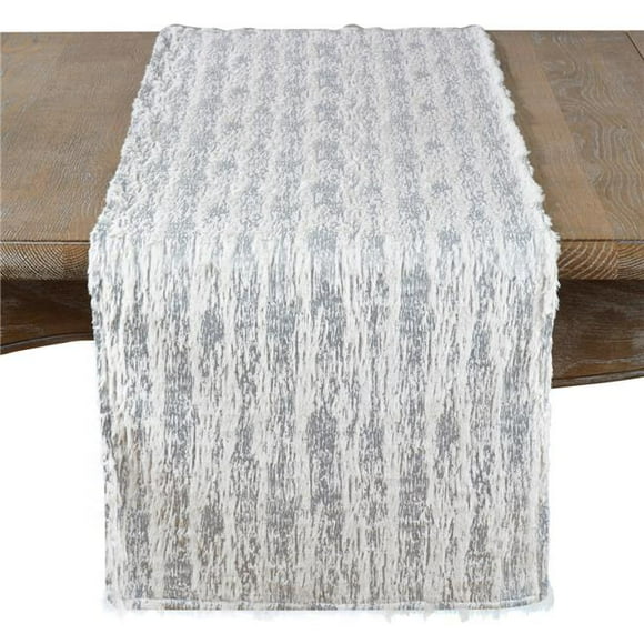 Saro Lifestyle Faux Fur with Brushed Metallic Foil Print Runner 16'' x 72'' Silver