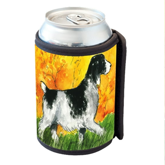 KuzmarK Insulated Drink Can Cooler Hugger - English Springer Spaniel Dog Art by Denise Every