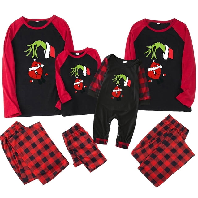 Conjuntos de pijamas navideños familiares a juego Grinch 2024, pijama de Grinch con parte superior y pantalones de pijama a cuadros, pijama de Grinch para niños y adultos para la familia, 8 Años