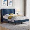 thumbnail image 1 of Fullfurnique Upholstered Bed Frame with Wing Side and Channel Headboard, Full, Navy Blue, 1 of 9