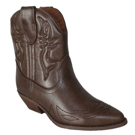 Soda Women Cowgirl Cowboy Western Stitched Ankle Boots Pointed Toe Short Booties RIGGING-S Tan Brown 5.5