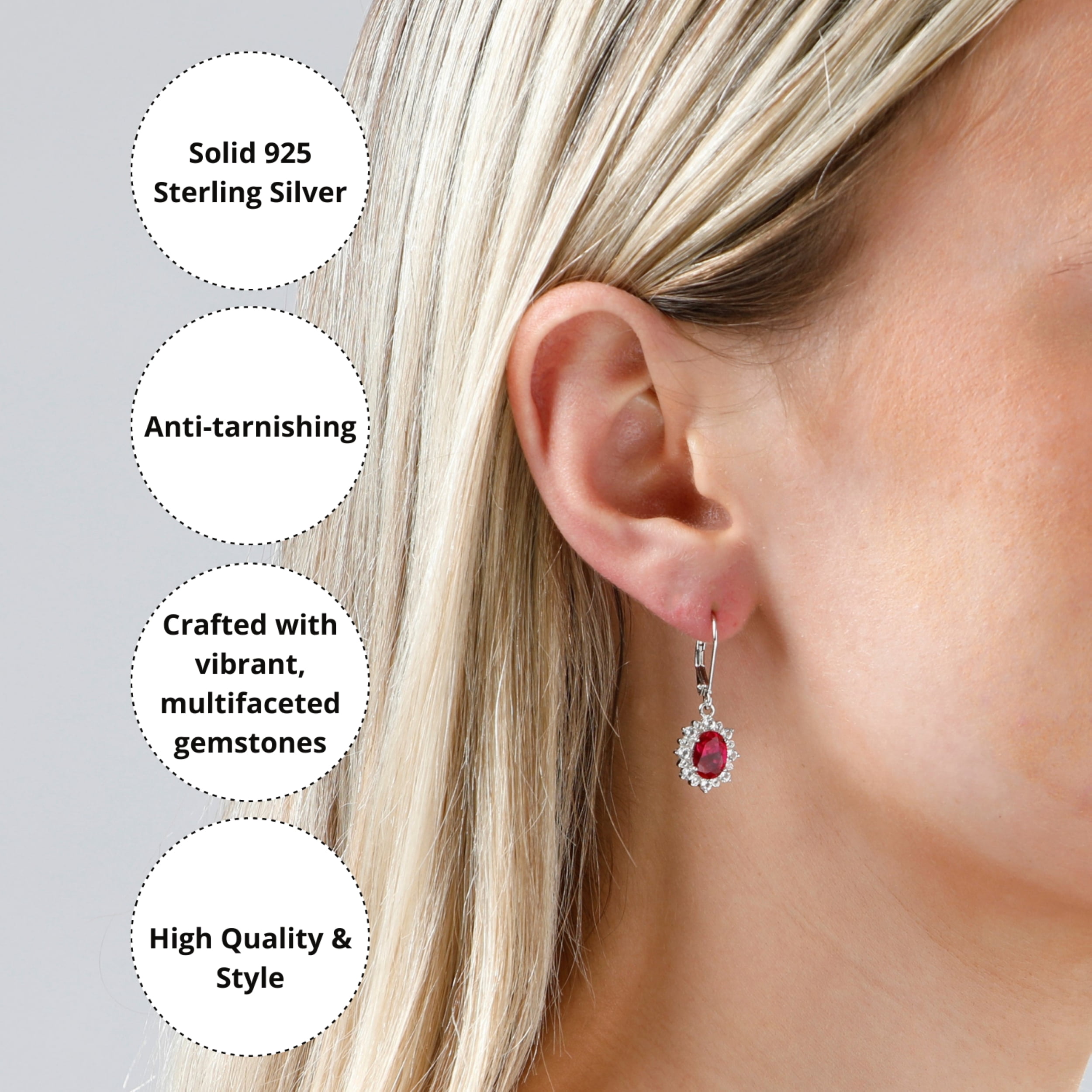 925 Sterling Silver Halo Sunburst Swiss Blue Topaz Oval Dangle Earrings for Women 8x6mm December Birthstone with Leverback White Topaz Accent Stones by MAX + STONE