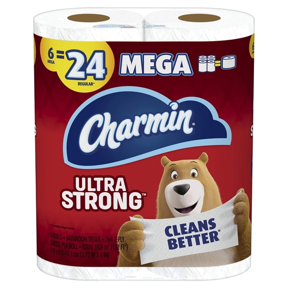 Papel higiénico Charmin Ultra Strong, 6 mega rollos, 24 unidades, tamaño normal
