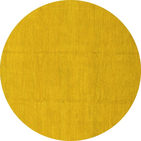 Ahgly Company Machine Washable Indoor Round Abstract Yellow Modern Area Rugs, 7' Round
