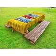thumbnail image 1 of Family Outdoor Tablecloth, Comic Book Style Best Family Ever Words on Abstract Cartoon Backdrop Graphic, Decorative Washable Fabric Picnic Tablecloth, 58 X 104 Inches, Blue Red Yellow, by Ambesonne, 1 of 2