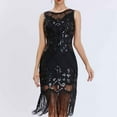 thumbnail image 3 of Oplxuo Women's Tassel Hem Flapper Dresses 1920s Sequin Fringed Great Gatsby Party Dress Roaring 20s Cocktail Dance Dress, 3 of 7