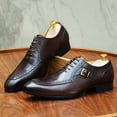thumbnail image 3 of KRE Prime Men Luxury Leather Dress Formal Shoes Brown Black Lace Up Buckle Pointed Toe Oxford, 3 of 9