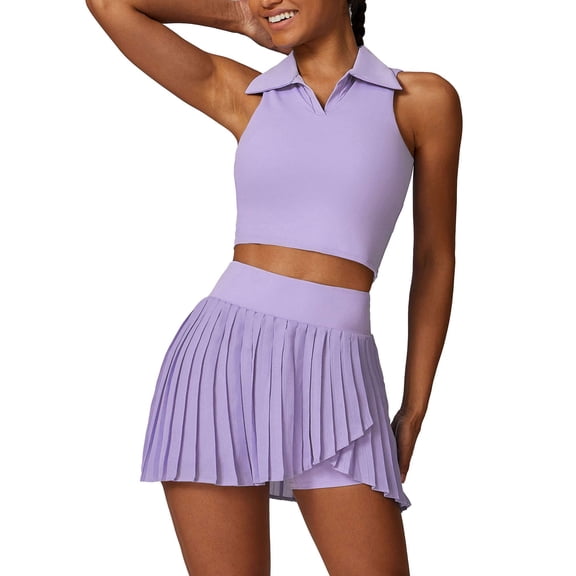 Luxtrada Women's 2 Piece/Set Short Sleeve Active T Shirt Quick Dry Sports Yoga Tops & Dress (Purple,S)