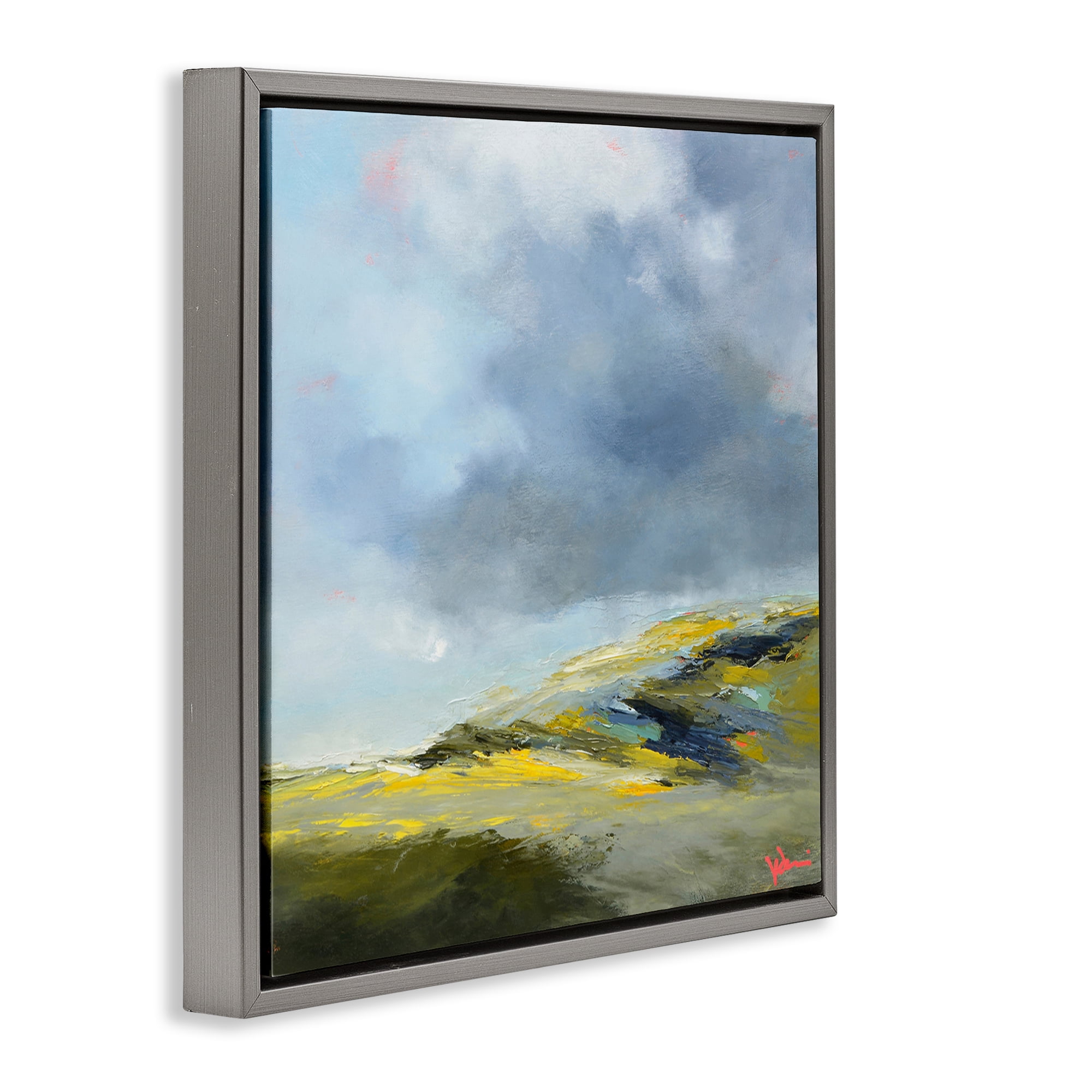 Stupell Industries Murky Clouds Landscape Landscape & Nature Painting Gray Floater Framed Canvas Art Print Wall Art, 18 x 18