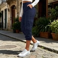 thumbnail image 2 of Lzobxe Fashion Plus Size Capris for Women Casual Color Elastic Loose Pants Straight Wide Leg Trousers with Pocket Cropped Pants for Women,Sizes S-2XL, 2 of 7