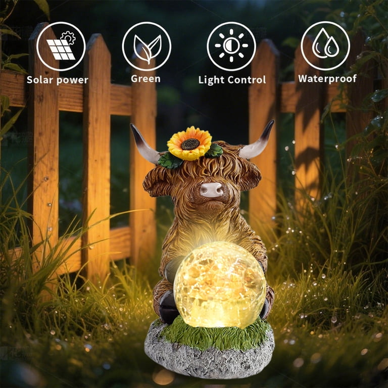 KeirineCC Highland Cow Solar Light for Garden,Highland Cow Statue