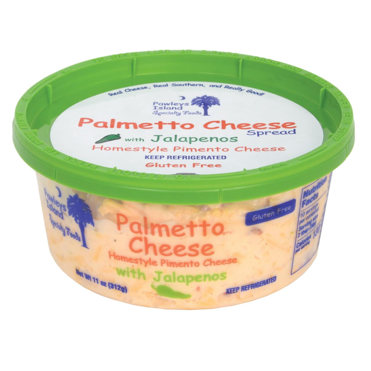 Palmetto Cheese, Pimento Cheese with Jalapenos, 11 oz. Refrigerated, Spreadable, Re-Sealable Plastic Tub.