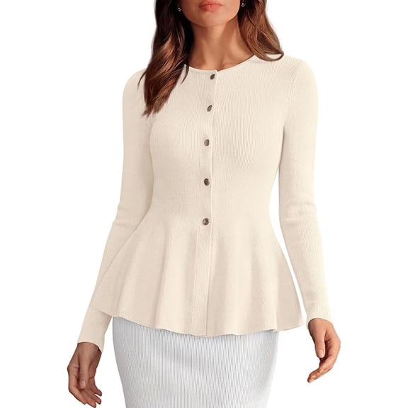 PRETTYGARDEN Women's Fall Lightweight Cardigan Sweaters | Long Sleeve Peplum Tops, Button Up, Slim Fitted, Flared Hem, Soft Ribbed Knit, Business Casual Outfits, Winter Trendy Clothes