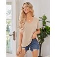 thumbnail image 6 of JYLFC Women's Casual V-Neck Short Sleeve T-Shirt Solid Loose Fit Basic Tee Top Going Out Basic Summer Blouse, Khaki L, 6 of 7