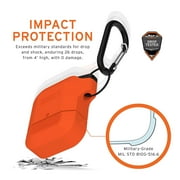 UAG Compatible with AirPods (1st Gen & 2nd Gen), Full-Body Protective Rugged Water Resistant Soft-Touch Silicone Case with Detachable Carabiner, Orange/Dark Grey